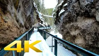 [4K] Johnston Canyon Trail - Beautiful Hike to Frozen Waterfalls - Banff National Park