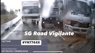 21Oct2023 tpe to tampines ave 10 #YN7744X ud truckfront wheel lockup hit kerb and crashed