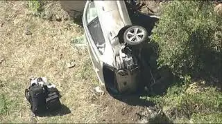 Tiger Woods injured in car crash, taken to hospital (aerial footage of scene)