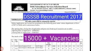 DSSSB  Notification for 15044 Vacancy 2017 !! DSSSB Recruitment 2017