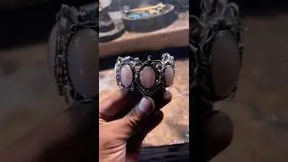 Rose Quartz Cuff on sterling silver #jewelry #silveraccessories #art #silverbracelet