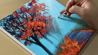 Easy Way to Paint Autumn Scenery / Acrylic Painting for Beginners