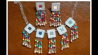 Oxidized jewellery making at home || silver necklace with earrings making