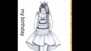 how to draw cake with girl// birthday queen #tranding #explorepage #youtubefeed #birthday #queen