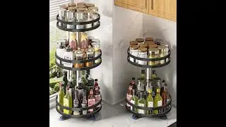 360&deg;Rotation Spice Rack Organizer Non-Skid Carbon Steel Storage Tray For Seasonings And Spices Jar