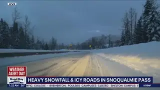 Heavy snowfall, icy road conditions over Snoqualmie Pass | FOX 13 Seattle