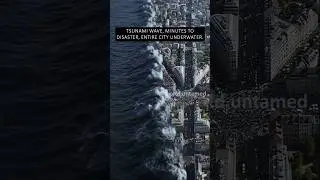 Tsunami wave, minutes to disaster, entire city underwater.