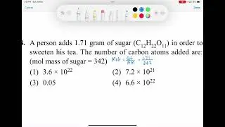 A person adds 1.71 gm of sugar in order to sweeten his tea.The number of C added are:MM of sugar=342