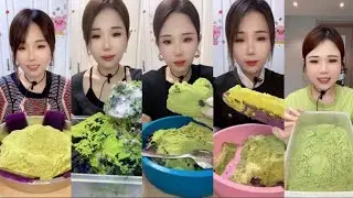 Request || ASMR YY purple crunchy ice with heavy matcha powder eating compilation mukbang