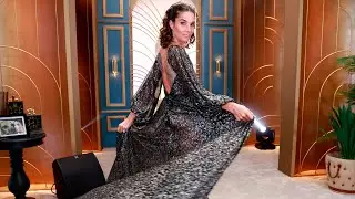 El complejo vestido que us&oacute; Juana para su almuerzo: seda negra, oro y plata, todo en una pieza