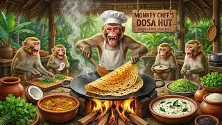 Monkey Chef Fries Spicy Crispy Dosa with Coconut Chutney #MasalaVada #MonkeyChef #TraditionalCooking