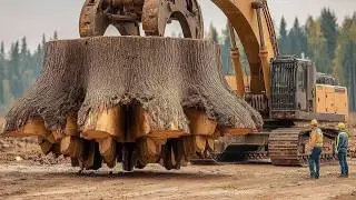 Destroying Massive Stump by Beast Shredder Machines - Largest Wood Chipper Tree Removal Excavator