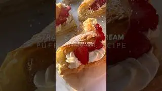 Strawberries & Cream Puff Pastry 🥐🍓#bakingdesserts #puffpastryrecipe #strawberry #cream