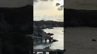 RNLI lifeboat launch at St David&rsquo;s, Pembrokeshire.