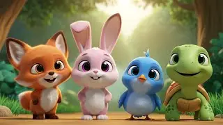 Four Cute Animal Friends in a Magical Forest | Colorful Animated Kids Scene