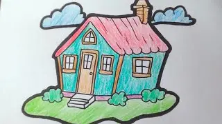 Cara menggambar dan mewarnai rumah dengan mudah 