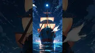 Sky moonlight vessel ship flying birds ocean waves scene #new #shorts #youtubeshorts #viralshorts