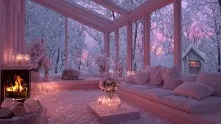 Pink Winter Cozy Room Piano | Fireplace Warmth, Snowy Outside for Deep Study Focus and Meditation