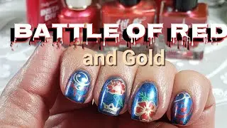 Battle of the Reds and Gold stamping polish