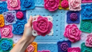 Crochet 3D Rose Flower Granny Square| Step by Step Granny Square Tutorial|