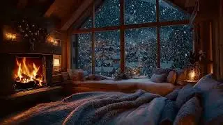 Cozy Winter Cabin Ambience with Gentle Snowfall &ndash; Winter Fireplace Ambience for Sleep