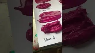 Paint out of Organic Nickel Violet PR257 into 6 binders