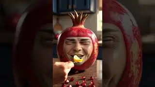 Pomegranate with a Human Face Eats Lemon 🍋 | Funny Realistic Fruit Animation