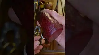 MUXIANG Sandblasted Ruby Bark Bent Sitter/Poker Briarwood Tobacco Pipe with Vulcanite Mouthpiece