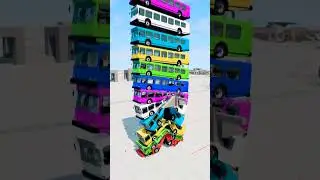 Mixed Colourful Buses Rainbow Falling On low clearance #shorts