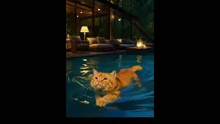 🏊&zwj;♂️🐱 LUXURY CAT SWIM! Orange Tabby Enjoys Pool Like a Boss 😹 | Funny Animal Short