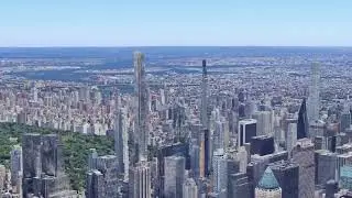 Cinematic video of the skyscrapers of New York City and its urban area using Google Earth Studio