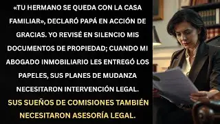 Mujer confiada revisando papeles legales, con expresión decidida, en elegante sala familiar.