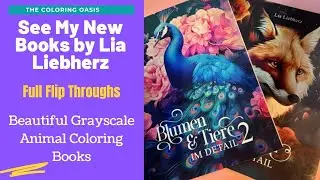 Flip Through of Blumen & Tiere 1 and 2 by Lia Liebherz | Grayscale Animals Coloring Books