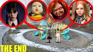 IF YOU EVER SEE WEDNESDAY ADDAMS, CHUCKY, M3GAN, AND SQUID GAME DOLL AT HAUNTED PARK, RUN! (THE END)