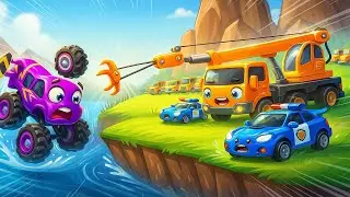 Monster Truck in Trouble! Brave Police Vehicles Rush to the Rescue! | Funny Vehicles Animation