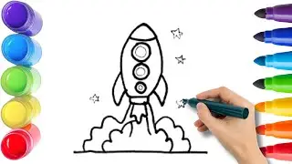 How To Draw cute rocket Drawing, Painting & Coloring For Kids and Toddlers_ Child Art 🐋🌈🎨