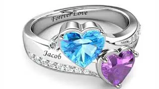 Promise Ring for Her 2 Heart Birthstone with Engraving