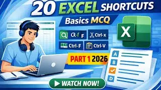 20 Excel Shortcuts Basics MCQ for Job & Interview 2026 || Excel MCQ Practice in Hindi