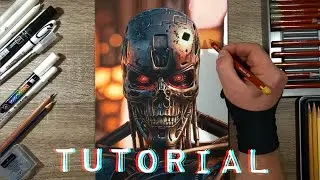 How to draw the Terminator with colored pencils? Look and draw. / Как нарисовать Терминатора? Тутор