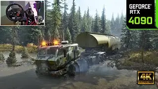 Transporting a Heavy Fuel Tanker Semi Trailer - SnowRunner - RTX 4090 - Steering Wheel Gameplay