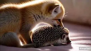 Too Cute to Handle 🥰 Baby Fox Uses a Hedgehog as a Pillow!