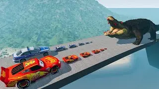 Big & Small McQueen & Big & Small Police, Giant choco, Giant CROCODILE& Downhill Race – BeamNG.drive