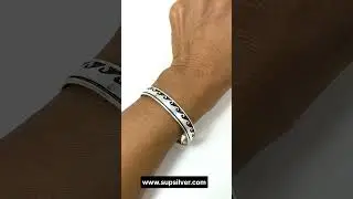 Wave Textured Cuff Bracelet 925 Sterling Silver, Handmade Men Adjustable Bangle | Sup Silver