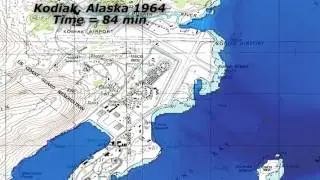 The 1964 tsunami floods the US Coast Guard Base in Kodiak, Alaska