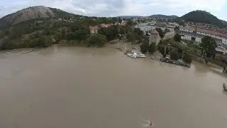Hainburg an der Donau, Flug über Donau, Hochwasser 17.09.2024