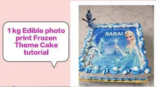 Step by step Squer Shape 1 kg Edible photoprint Frozen Theme cake tutorial #subscribe #like #ytvideo
