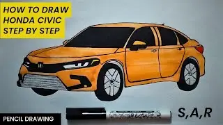 Honda civic drawing easy | Realistic pencil drawing | car sketch | Car drawing sar 