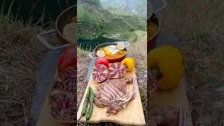 Steak with Mie Instant🇮🇩 on the mountain on Swedish Fire Log #asmr #indonesia #cooking #outdoors