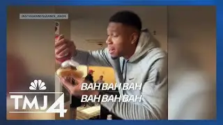 Giannis Antetokounmpo tries bratwurst for the first time ever