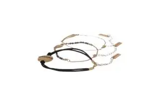 Steve Madden Bead Textured Disc Laced Leaf Bracelet SKU:8913098